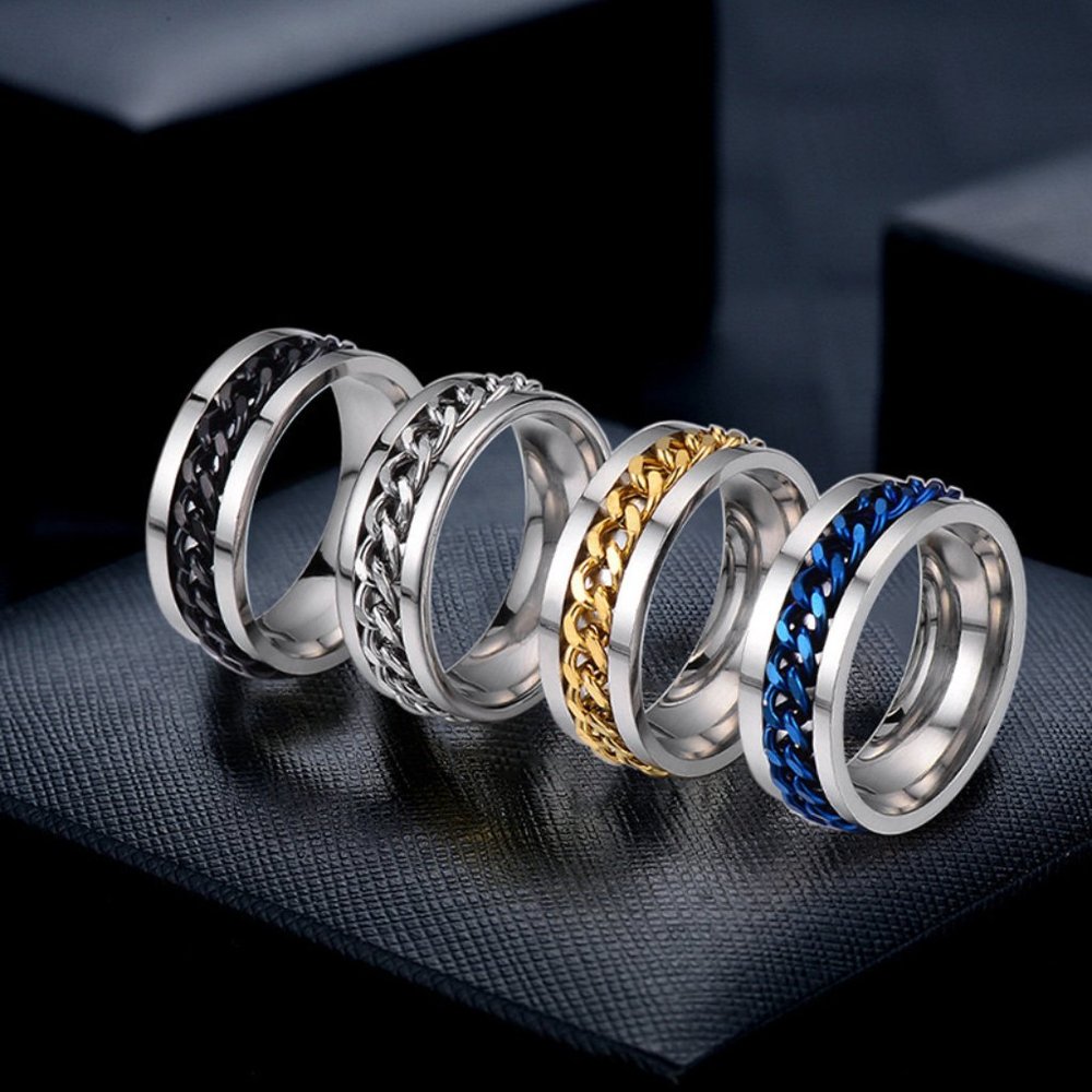 🆕Chain Design Silver Titanium Steel / Chain Rotating Stainless Steel Ring